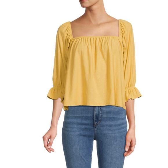 Nation LTD Womens Luca Peasant Top Size XL 100% Pima Cotton Flowy Boho Yellow - Picture 2 of 8